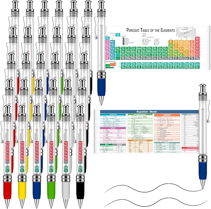 Harloon 30 Pack Chemistry Periodic Table of Element Pen Ballpoint Scroll Pen with Formulas Equations Periodic Table Reference Sheet for Student Teacher Study Tool Scientists Day Graduation Gift