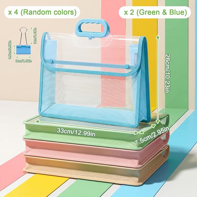 SAYEEC Plastic Expanding File Folder Portable Folders with Handle Transparent File Folder Organizer Large Capacity Document Organizer Briefcase Storage Bag for Office Home, Fit Letter/A4 Size (2 Pack)