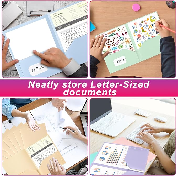 Aegero Plastic Folders with Pockets (7 Pack, Lavender Violet), Durable Heavy Duty File Folders with Business Card Slot, 2-Pocket Folder for Schoolwork & Office,Letter Size