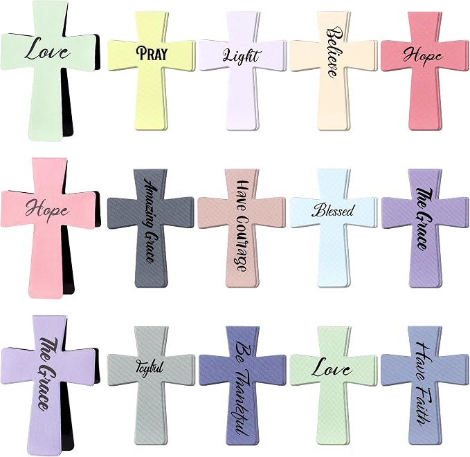 Magnetic Cross Bookmarks with Bible Verses, 48 Pcs Christian Bookmarks Bulk Set - Inspirational Religious Magnetic Bookmarks for Bible Study, Church, Easter & Mother‘s Day Gifts (Solid color)