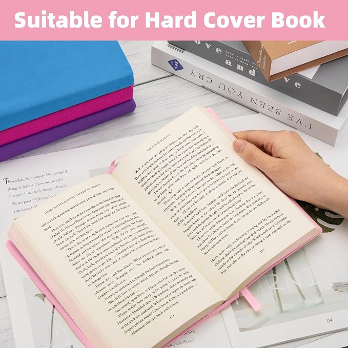 KICNIC Pink Fabric Book Cover for Hardcover, 1 Pack, 6x9 Inch, Up to 8.5”x9.5”, Adjustable School Book Sleeve Protector for Teens, Stretchable Decorative Cloth Book Sox for Book Lovers