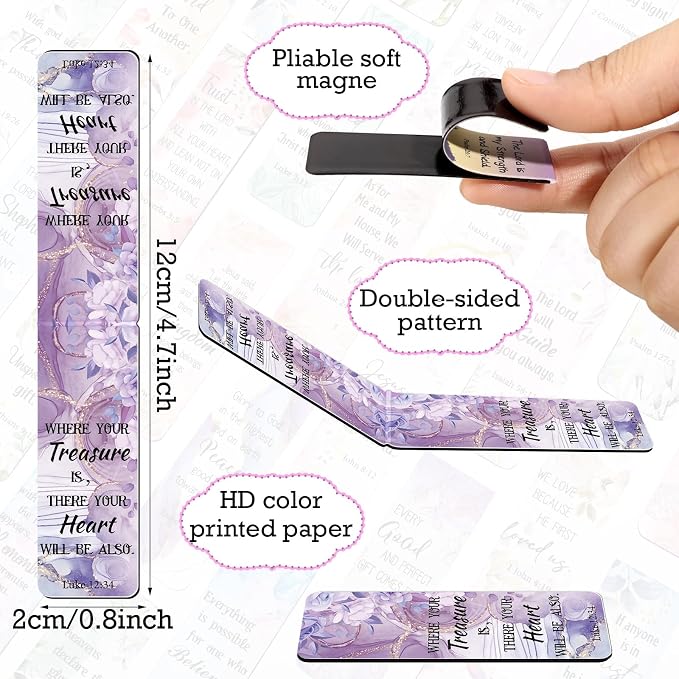 Chinco 30 Pcs Magnetic Bookmarks Christian Bookmarks Bulk Bible Verse Inspirational Scripture Page Clips for Women, Childrens, Kids, Teachers, Mothers Day, Church Supplies, School Gifts (Floral)