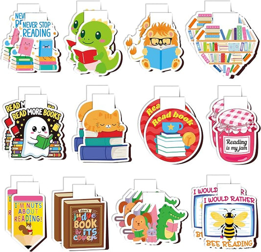 24Pcs Magnetic Bookmarks for Reading - Super Cute Library Booklist Nerd Themed Book Marker, Bookish Reading Page Marker Clip Bookish Nerd Gift for Reader Graduation Back to School Rewards Birthday