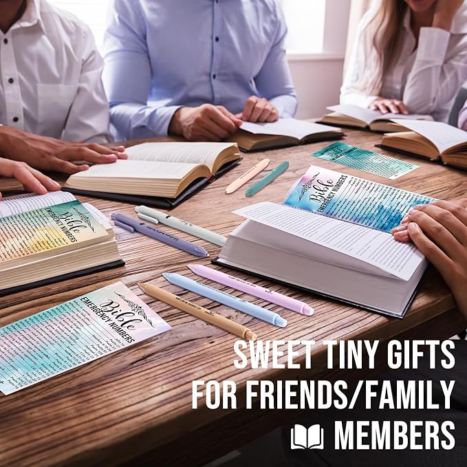 Feifeiya 50 Sets Christian Mothers Day Gifts Bulk Religious Pens Bible Verse Emergency Numbers Bookmarks Scripture Catholic Gifts for Women Men Church Welcome Sunday School(Watercolor,English)