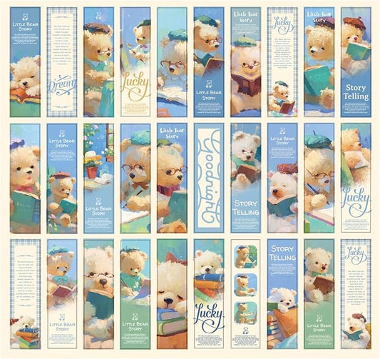 Cute Funny Animal Theme Colorful Bookmarks, 30 PCS (Bear Story)