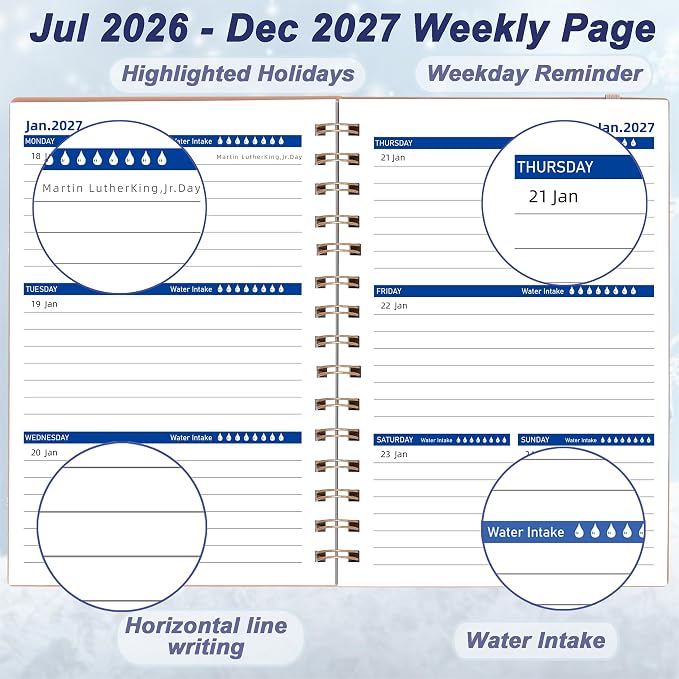 Daily Planner 2026-2027, 2026 Planner Weekly and Monthly, Jul 2026-Dec 2027, 18 Month Calendar Planner Book with Tabs Sticker, A5 Size, Pink
