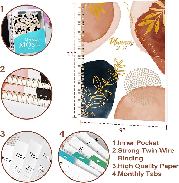 2026-2027 Weekly and Monthly Planner/Calendar - Academic Planner 2026-2027, JUL 2026 to JUN 2027, 12 Colorful Tabs, 9" x 11" Twin-Wire Binding, Inner Pocket