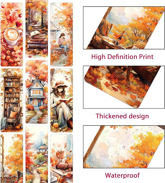 Fall Bookmarks Bulk, 100 Pcs Autumn Aesthetic Book Marks for Reading Women, Cute Seasonal Paper Page Markers Double Sided for Book Lovers Classroom Library Bookish Gifts
