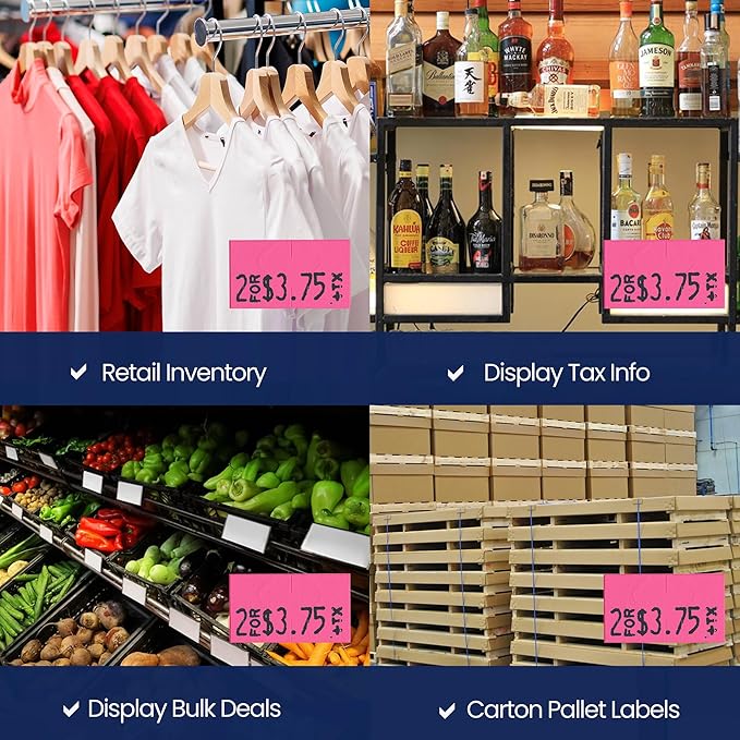Perco Fluorescent Pink Pricing Labels for Monarch 1131 Price Gun – 8 Sleeves, 64 Rolls Value Pack - 160,000 Price Marking Labels – with Ink Rolls Included