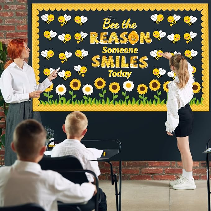 Bee Classroom Bulletin Board Decoration Bee The Reason Someone Smiles Today Bulletin Board Set Decor Fall Sunflower Cutouts Back to School Motivational Classroom Decoration for Home Wall Party Decor