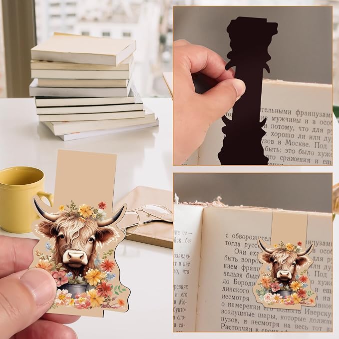 Highland Cow Magnetic Bookmarks - 6 Pack Book Marks Animals Shapes Magnets Bookmark Gifts Animal Paper Art Mark Party Office School Accessories Gift for Boys Girls Student Women Teacher