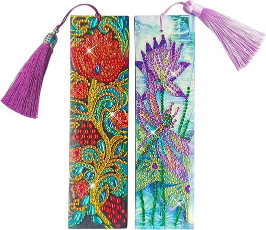 2 Pcs Diamond Painting Bookmark, Leather DIY Book Makers for Adults Book Lovers, Diamond Art Beginners, Small Diamond Art Kits, Paint by Art Crafts Supplies Gift for Women Girls (Flower Rose)