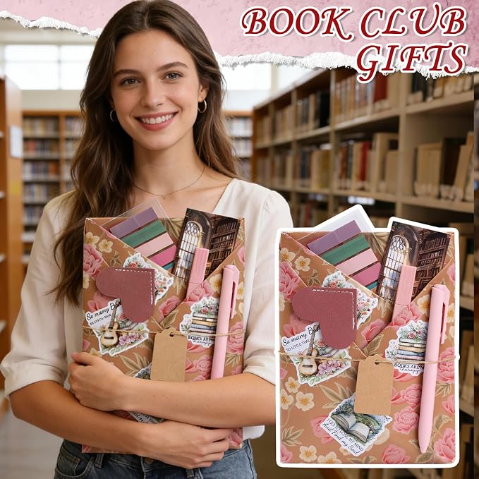 Blind Date with a Book Gift Box 6 Set Flower Blind Book Date Gifts Supplies Includes Kraft Paper Tags Floral Bookmark Pens Stickers Book Lover Club Gift for Women Bookish Family Reader