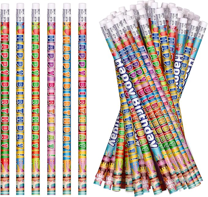 Birthday Pencils Happy Birthday Pencil for Students Birthday Pencils with Erasers Birthday Pencils for Teacher Classroom Birthday Party Supplies, 6 Style (48)