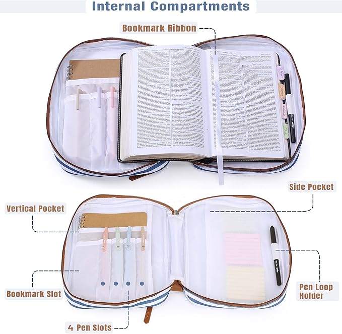 Mr. Pen- Bible Cover Case, Carrying Book Case with Durable Handle and Zippered Pocket, Bible Protective Church Bag for Men & Women, Christian Gifts, Blue Stripes
