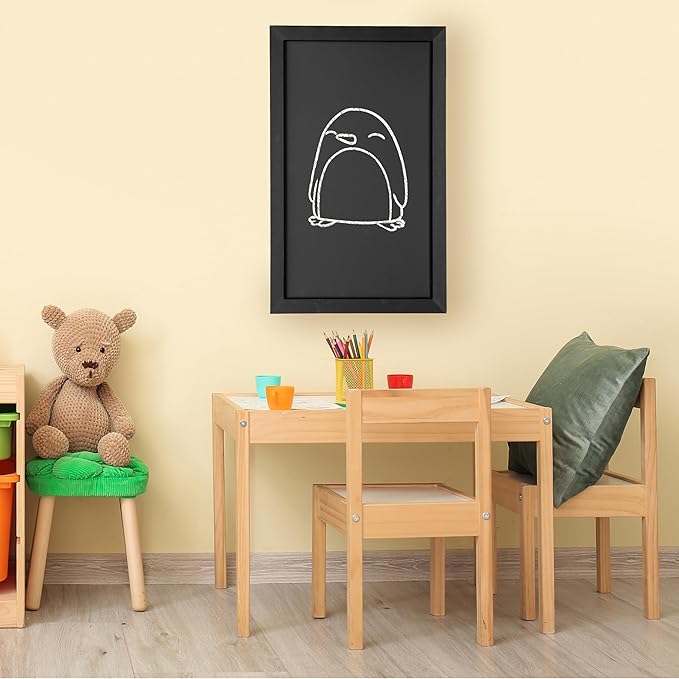 Sunnydaze Large Magnetic Chalkboard for Wall with Pine Frame - Blackboard for Wall Includes Chalk and Eraser - Black