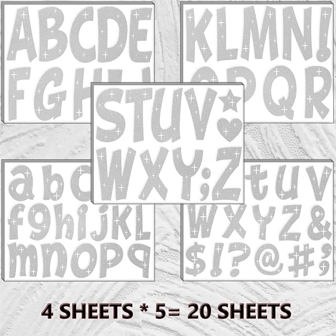 260 PCS Bulletin Board Letters 4 Inch Glitter Large Sticker Letters for Bulletin Board Self-Adhesive Alphabet Poster Board Letter for Classroom Home School Decor(Silver)