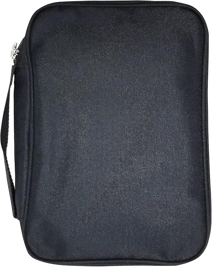 Armor of God Bible Cover & Book Cover | Oxford Cloth with Handle & Cross Emblem Zipper-Pull | 4 Pen Loops Inside Cover | Outside Pocket | Black & Lavender | Large & XL