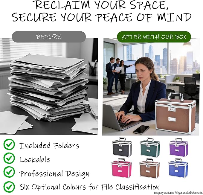 File Storage Cabinet for Letter Size Hanging File Folders, Suspension File Holder, Document Organizer Filing Lockbox in Office and Home with Combination Lock and 10-pack Hanging Files (Coffee, Letter)