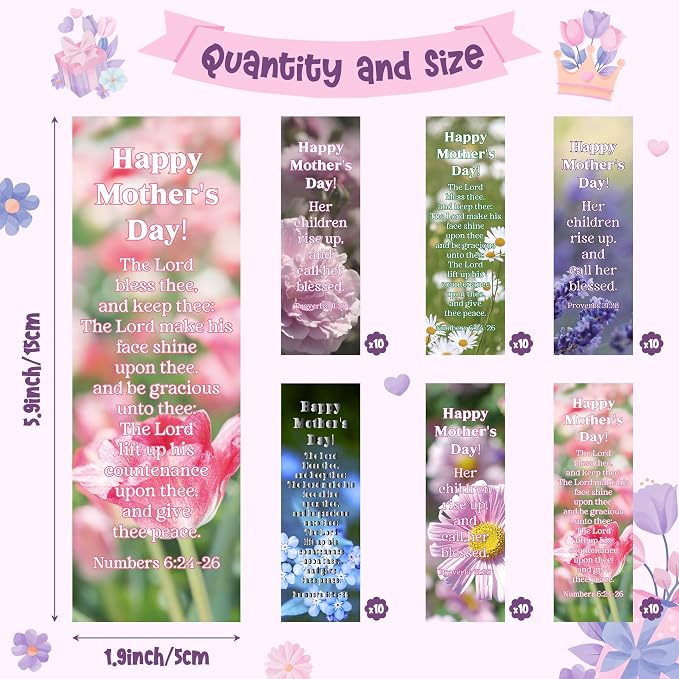 TICIAGA Mother Religious Christian Bookmarks - 60Pcs Floral Paper Bible Verse Bookmarks Gifts for Mom, Keepsake with Inspirational Scripture, Bulk Set for Church Events, Birthday and Daily Reading