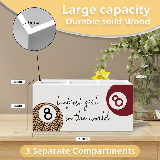 Funky Lucky 8 Ball Pen Pencil Holder, Cheetah Print Gifts for Women, Leopard Desk Accessories, Trendy Red Leopard Print Ball Wooden Pen Pencil Organizer for Girly Bedroom Dorm Desk Decor