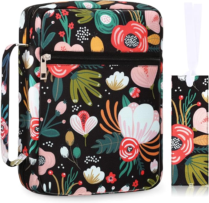 Laumoi Bible Cover Case for Women 10'' Flower Bible Holder Case Large Religious Carrying Bag for Women Study Christian Book Gift (Fresh Flower)