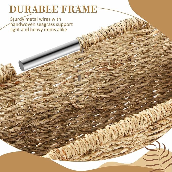 Teenyyou 1 Pack Seagrass Hanging File Box 14.5 x 6 x 10.8 Inch Decorative File Basket Woven Document Organizer with Handle Collapsible Letter Size Filing for Office Home Storage Decor