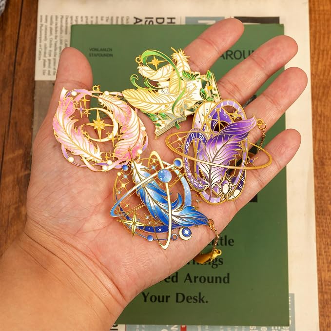 4 Pieces Metal Retro Feather Series Bookmark, Perfect for Women Readers (BKM-066-F4)