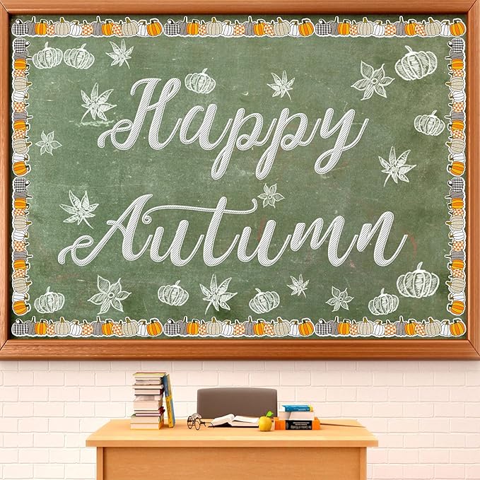 40 Pieces Fall Pumpkin Bulletin Board Borders Decorations Halloween Bulletin Board Borders Fall Classroom Decorations for Home Sweet Classroom, 1.8 x 11.8 Inch(Simple Style)