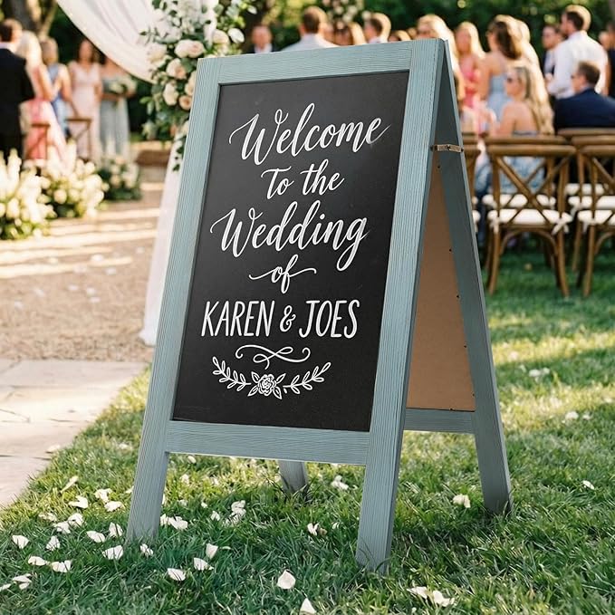 TEAKMAMA A Frame Chalkboard 40x20 Standing Chalkboard Sign Chalk Board Sandwich Board Easel, Double Sided Blackboard for Business, Cafe, Weddings,Rustic Blue