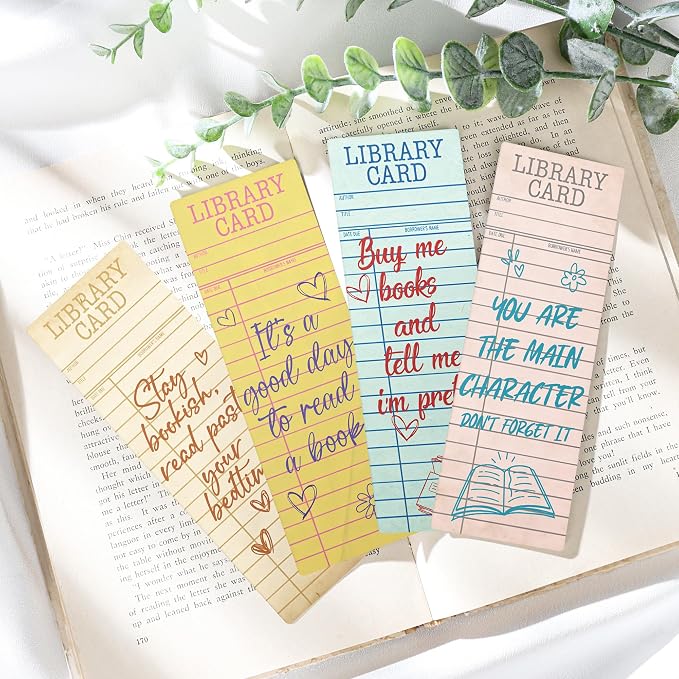 Vintage Bookmark Bulk Gifts - 100 Pcs Brown Library Card Paper Bookmarks for Women Girls Students Book Lovers Retro Quote Page Clips School Reading Accessories Bookish Birthday Graduation Gift