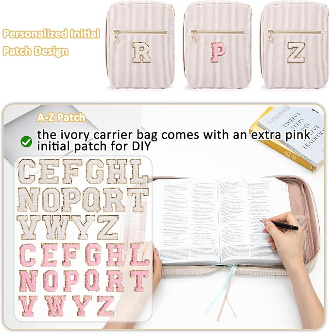 Bible Cover for Women, Initial Personalized Bible Gift - Bible Case for Men - Bible Holder - Bible Bag - Bible Carrier - Bible Carrying Case with Pockets for Bible Study Suppliers, Bible Accessories