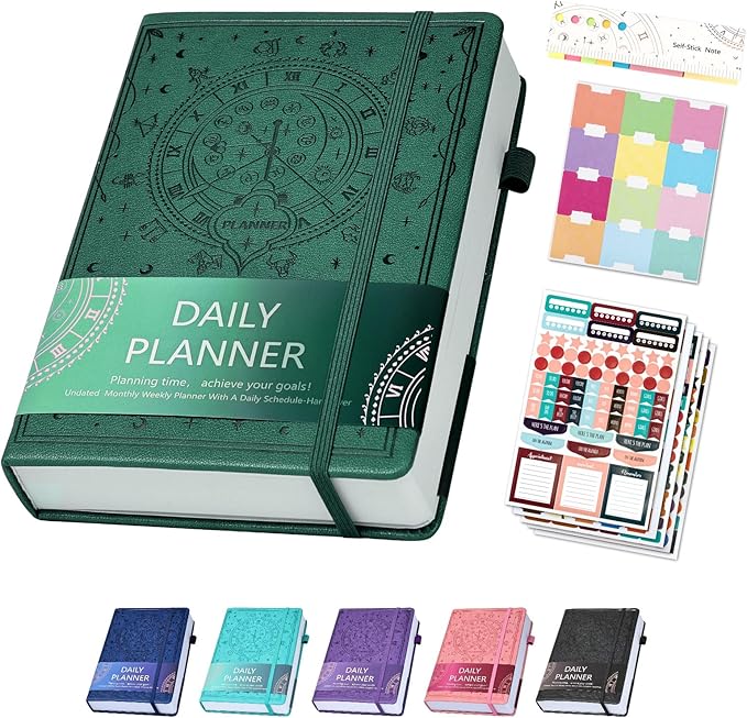 Undated Academic Planner Hardcover (5.5x8.5") - Flexible Weekly & Monthly Organizer with Stickers, Productivity Journal for Students & Professionals(Dark Green)