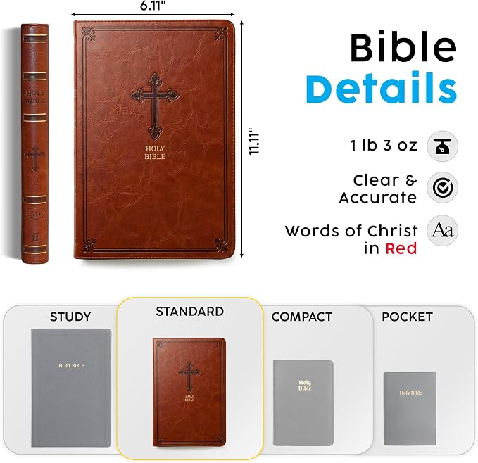 Printualist Personalized KJV Thinline Holy Bible with Name Engraved, Red Letter King James Version, Faux Leather Chestnut Cover, Custom Gift Bible for Christian Celebrations