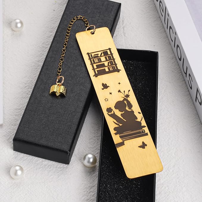 Inspirational Bookmark Gifts for Girls Women - Never Underestimate The Power of a Girl with a Book, Gift for Book Lovers Teachers Friends Readers Students Graduation Birthday Christmas (Gold)