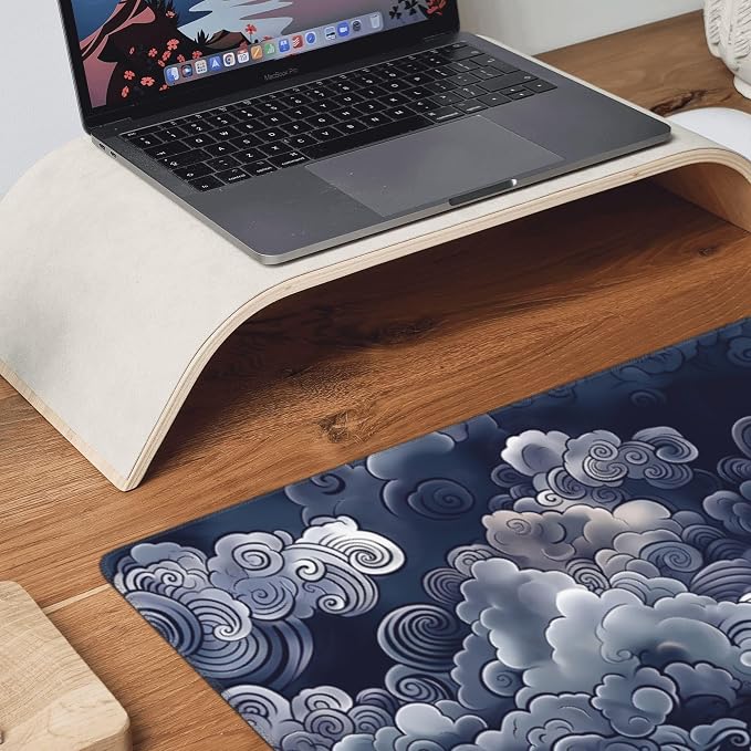 35.4" x 15.7" Japanese Cloud Extended Mouse Pad, Oriental Swirl Desk Mat with Non-Slip Base, Water Resistant for Gaming & Office
