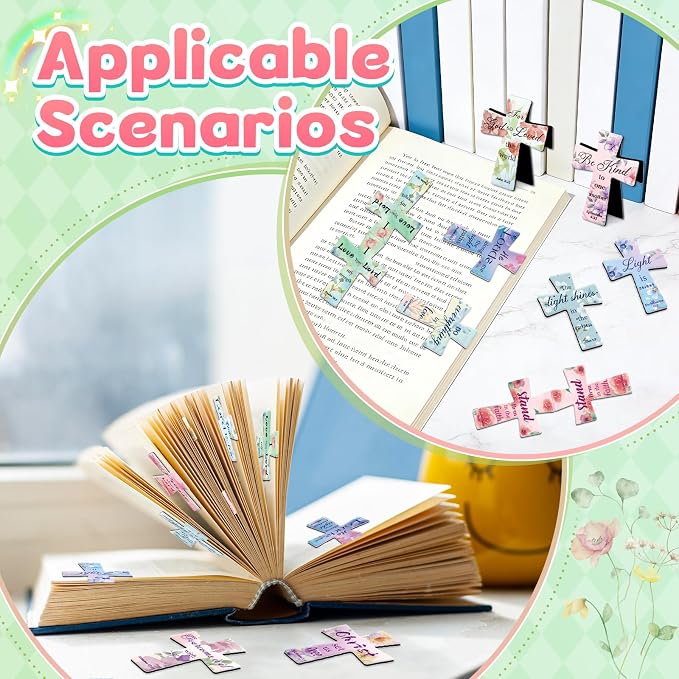 25Pack Magnetic Bookmarks Bulk Cross Bible Bookmark Christian Bookmarks for Women Men Kids Adults Teacher Book Lovers Gifts, Book Marks for Reading Religious Verses Magnet Bookmark Clips (Flower)