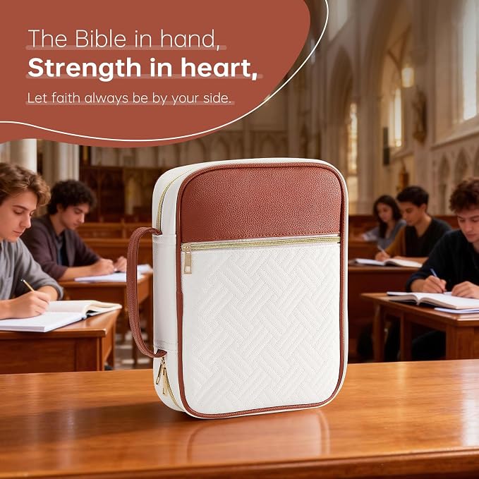 Bible Cover Bible Book Cover Bible Case for Women Men Canvas Carrying Case Book Protector Quilted Vegan Leather Bible Covers Study Supplies Accessories Christian Gift (Brown, One Size)