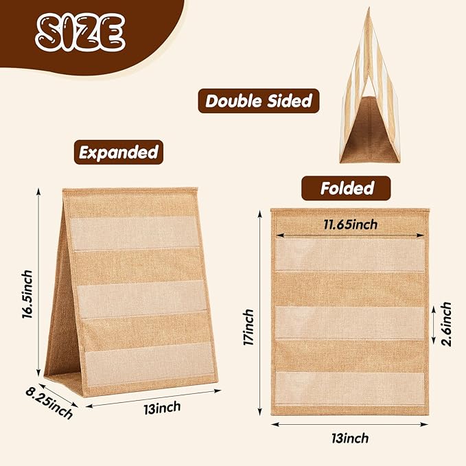 Faccito Bookmark Display Stand, Double Sided Portable Holder for Bookmarks, Linen Fabric Desktop Display Rack for Craft Fairs, Markets, Handmade Vendors