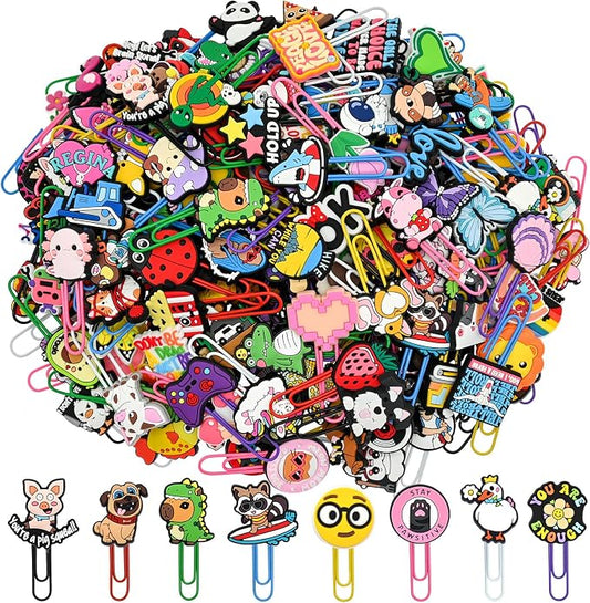 Cute Paper Clips, 200Pcs Random Paper Clips Bulk Colorful Fancy Metal Paperclips Funny Desk Decoration Bookmarks Clamp Cool Book Binder Clip Planner Clip for Paperwork Office Supplies Book Club Gifts