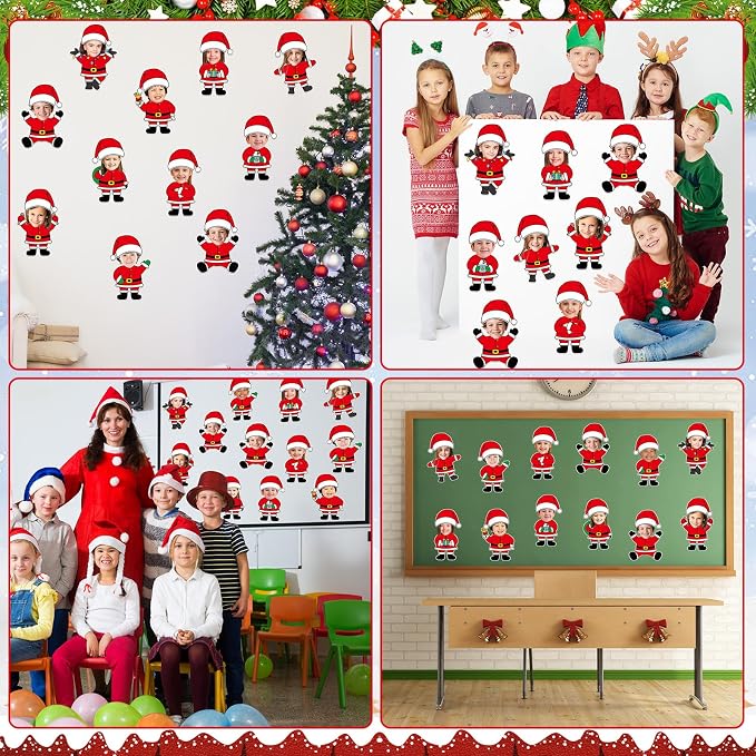 60pcs Christmas Theme Cutouts Santa Claus Bulletin Board Decorations Xmas Santa Claus Paper Cut-Outs Classroom Decor for Xmas Classroom DIY Craft Photo Wall Door Christmas Winter Party Supplies
