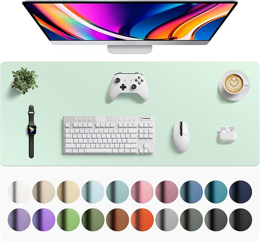 Aothia Faux Leather Desk Mat - Large Mouse Pad, Non-Slip PU Leather Blotter, Waterproof Writing Surface for Office and Home (Aqua, 42" x 17")