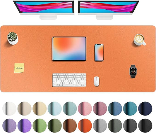 Aothia Faux Leather Desk Mat - Non-Slip PU Leather Desk Blotter, Waterproof Writing Surface, Large Desk Pad for Office & Home (Hermes Orange, 55" x 24")