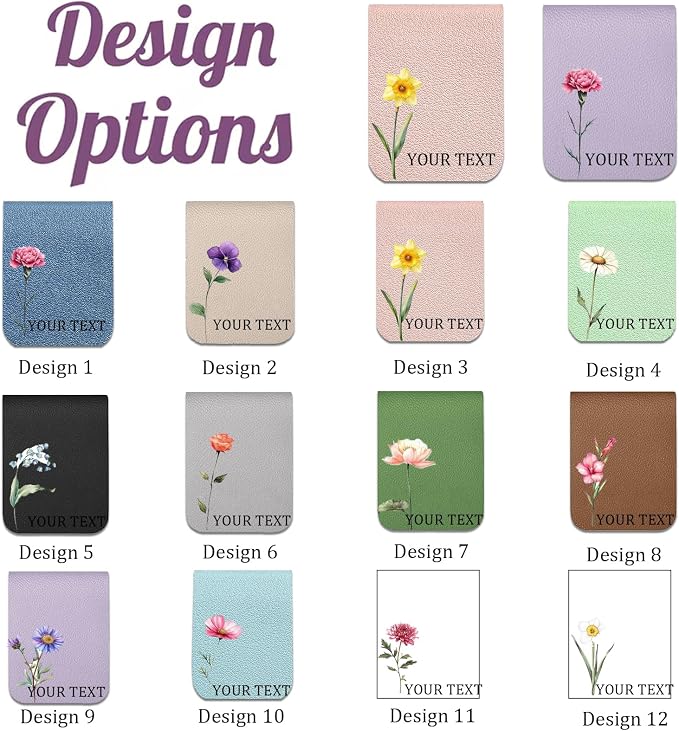 Personalized Magnetic Bookmark with Name, Custom Leather Bookmark for Readers, Customized Bookmark Gifts for Book Lovers, Birthday, Christmas, Women, Book Accessory (Birth Flower)