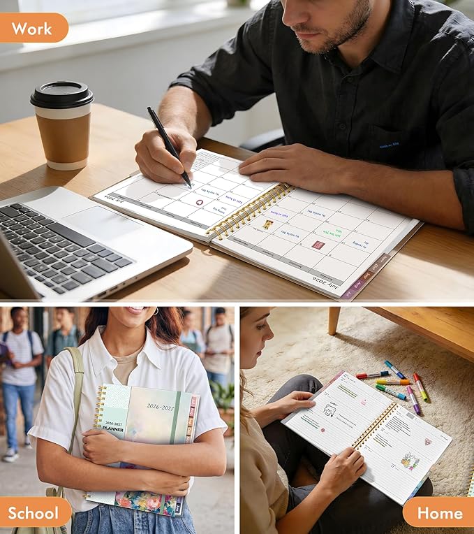 Academic Planner 2026-2027, Weekly and Monthly Calendar Planner from July 2026 - June 2027, 6.1" x 8.2" A5 Large Daily Agenda Book with Tabs, Flexible Cover, College School Organizer for Student Teacher,Watercolor Floral
