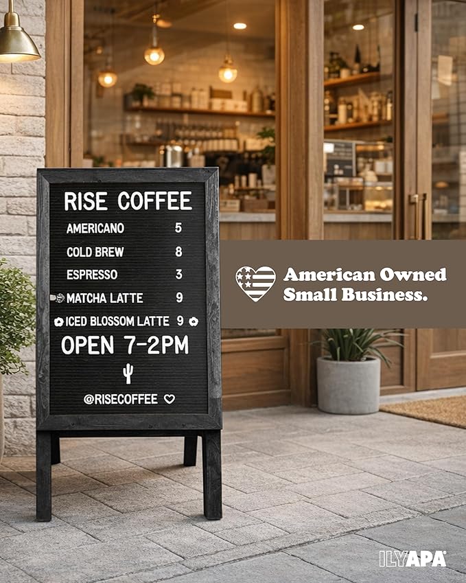 Ilyapa A Frame Sandwich Board Signs Outdoor Chalkboard & Felt Letter Board Sign with Changeable Letters - Wooden 36 x 20 in. Double Sided Magnetic Chalk Board & Letterboard for Sidewalk Advertising