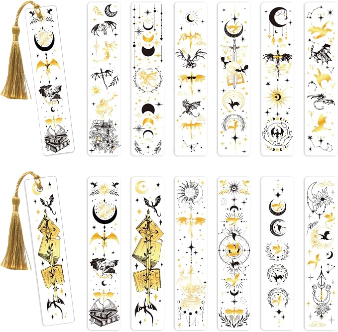 AFRITEE UV DTF Bookmarks Wraps - 24 Sheets Black Gold Flying Dragon UV DTF Stickers for Blank Bookmark Decoration, Dream Catcher Sun and Moon Waterproof Transfer Sticker Decal DIY Bookmark Craft Decor