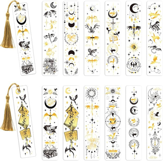 AFRITEE UV DTF Bookmarks Wraps - 24 Sheets Black Gold Flying Dragon UV DTF Stickers for Blank Bookmark Decoration, Dream Catcher Sun and Moon Waterproof Transfer Sticker Decal DIY Bookmark Craft Decor