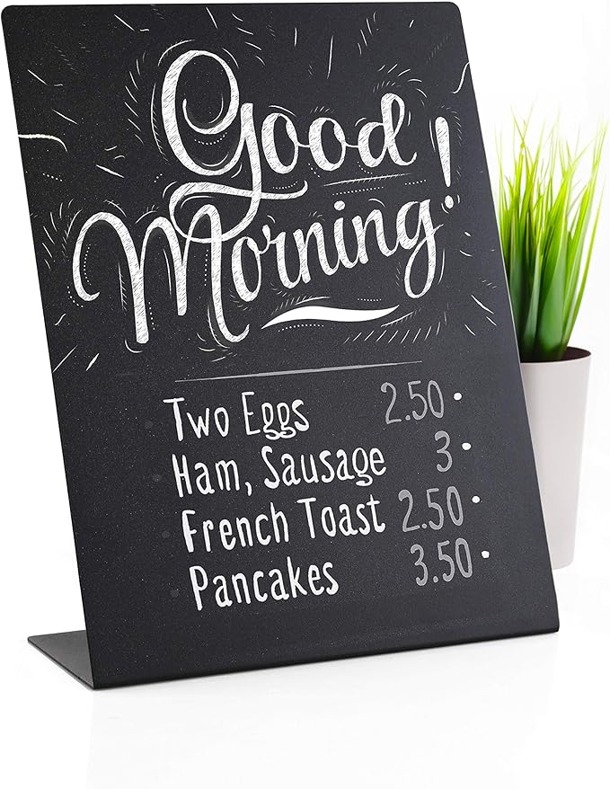 Metal Chalkboard Sign 6 x 8 inches - Food Signs for Party Buffet, Mini Chalkboard Sign, Food Display Card, Kitchen Tabletop Chalkboards, Small Standing Menu Boards for Wedding