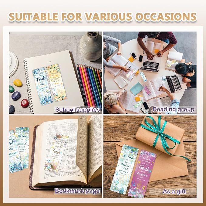 48 Pcs Christian Bookmarks, Religious Bible Verse Paper Bookmark Bulk for Women Man, Colorful Flower Cross Book Mark Gift for Reading Lovers Church Accessories
